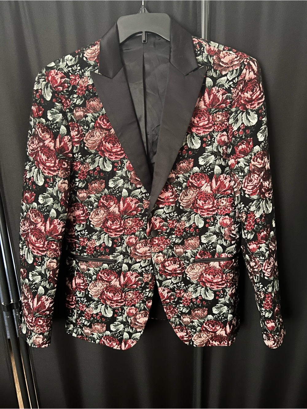 Zara Black Floral Blazer with Pink Roses